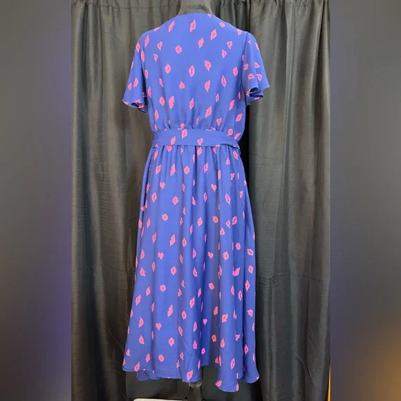 ModCloth Faux Wrap Flutter Sleeve Kiss Print Dress Size XL L12 - Picture 4 of 12
